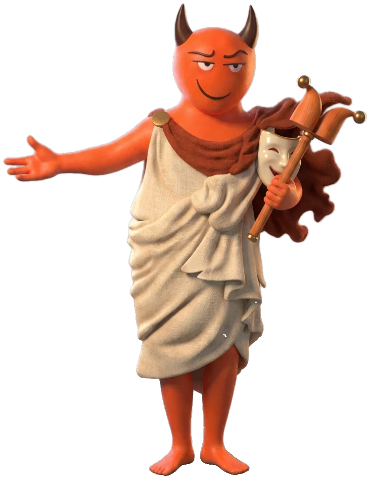 Poke him Momus, the horned trickster in a toga, welcoming you with an open arm
